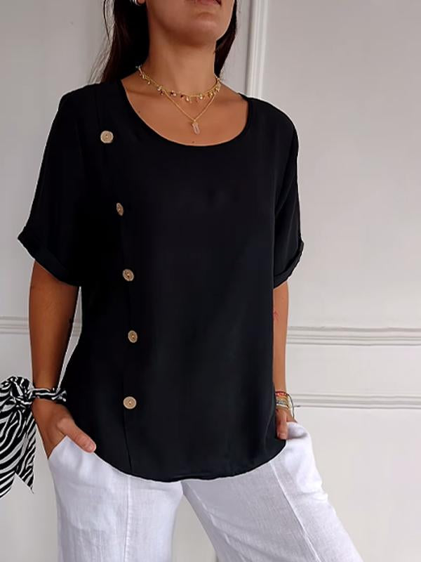 ARAI | Chemise décontractée pour femme avec motif de boutons, en coton et lin.