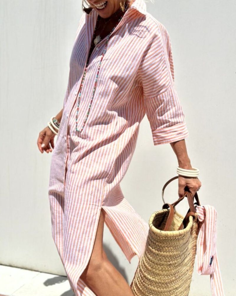 COLEN - ROBE CHEMISE CLASSIQUE RAYÉE À LACETS