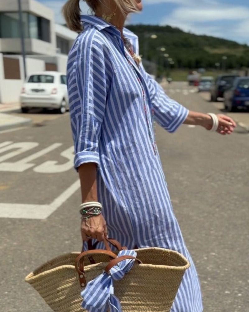 COLEN - ROBE CHEMISE CLASSIQUE RAYÉE À LACETS