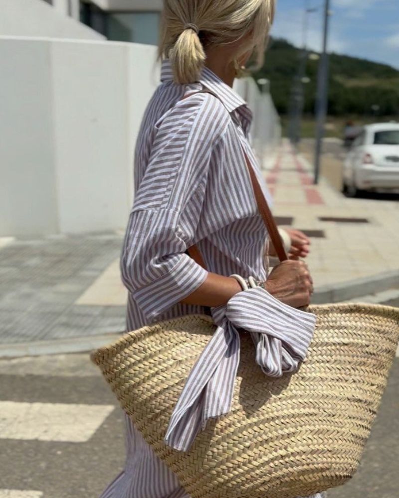 COLEN - ROBE CHEMISE CLASSIQUE RAYÉE À LACETS
