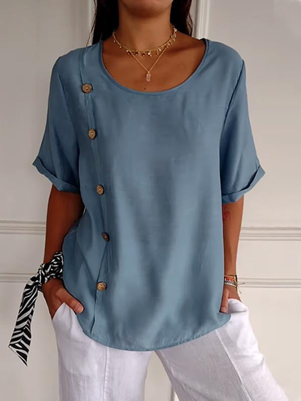 ARAI | Chemise décontractée pour femme avec motif de boutons, en coton et lin.